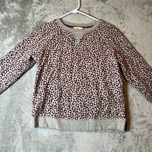 Boden Sz Small Animal Stamp Leopard Gray Maroon Long‎ Sleeve Sweatshirt Women's - Picture 2 of 6